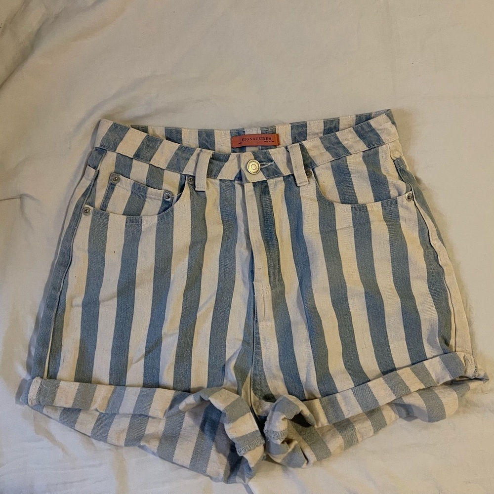 Signature 8 Highwaisted Striped Denim Shorts